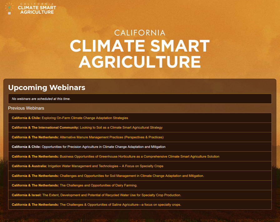 ウェビナー(Climate Smart Agriculture Webinar Series)トップ画面